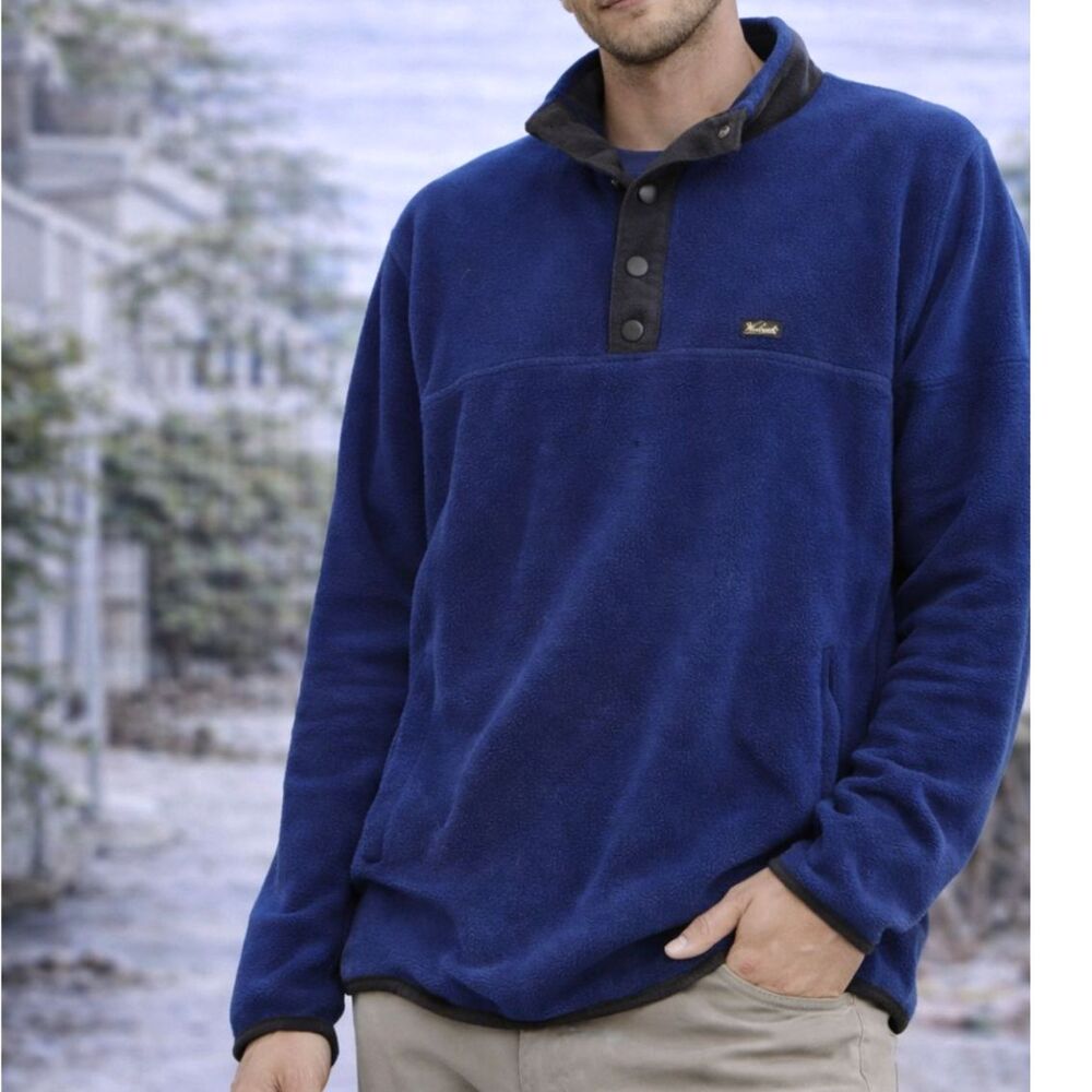 Woolrich Men’s XL Blue Fleece Snap Collar Pullover Jacket
